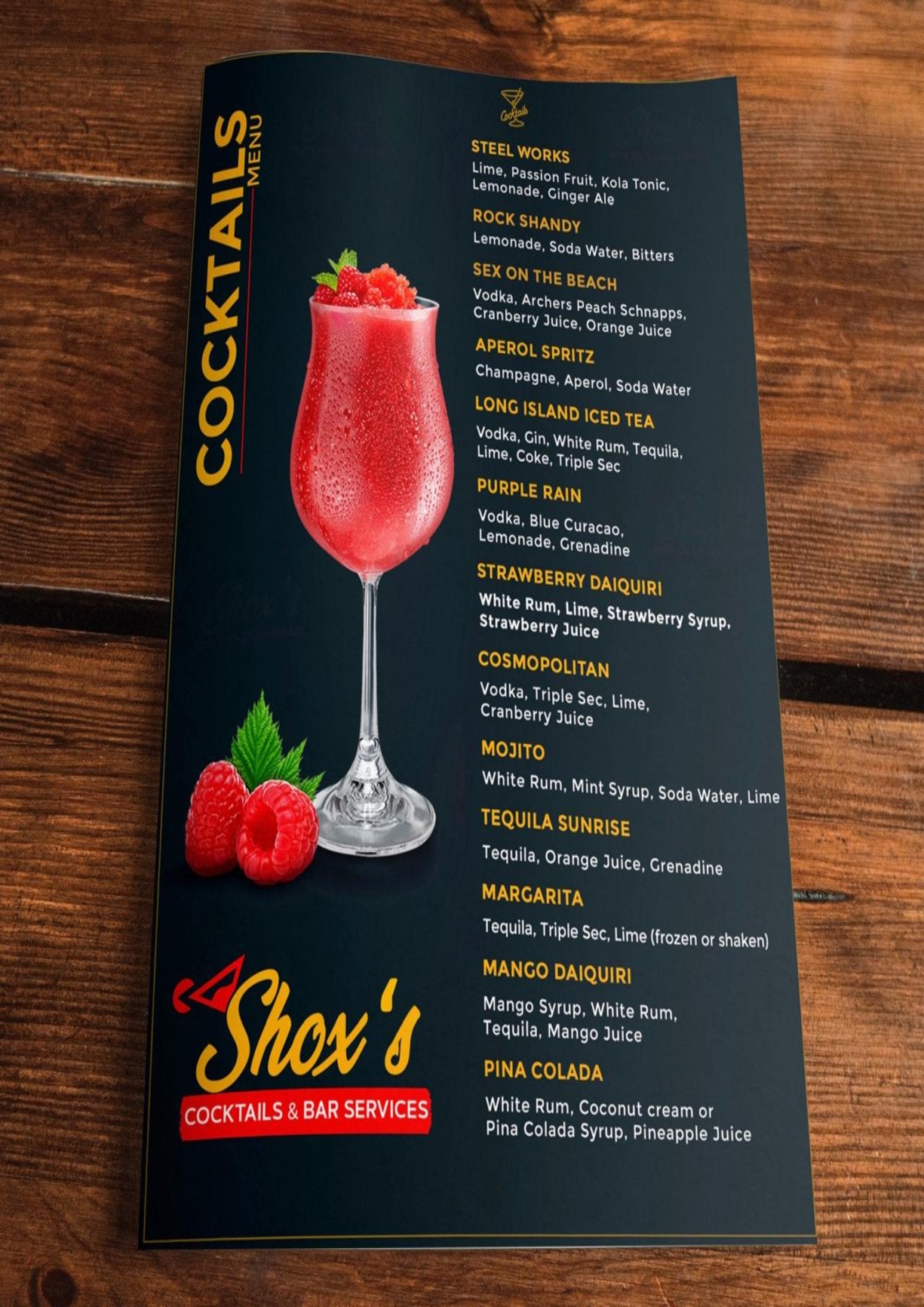 Shox's Cocktails & Bar Services cocktail menu
