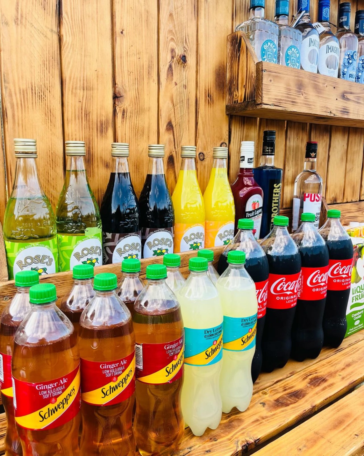 Shox's cocktail mixers and drinks selection